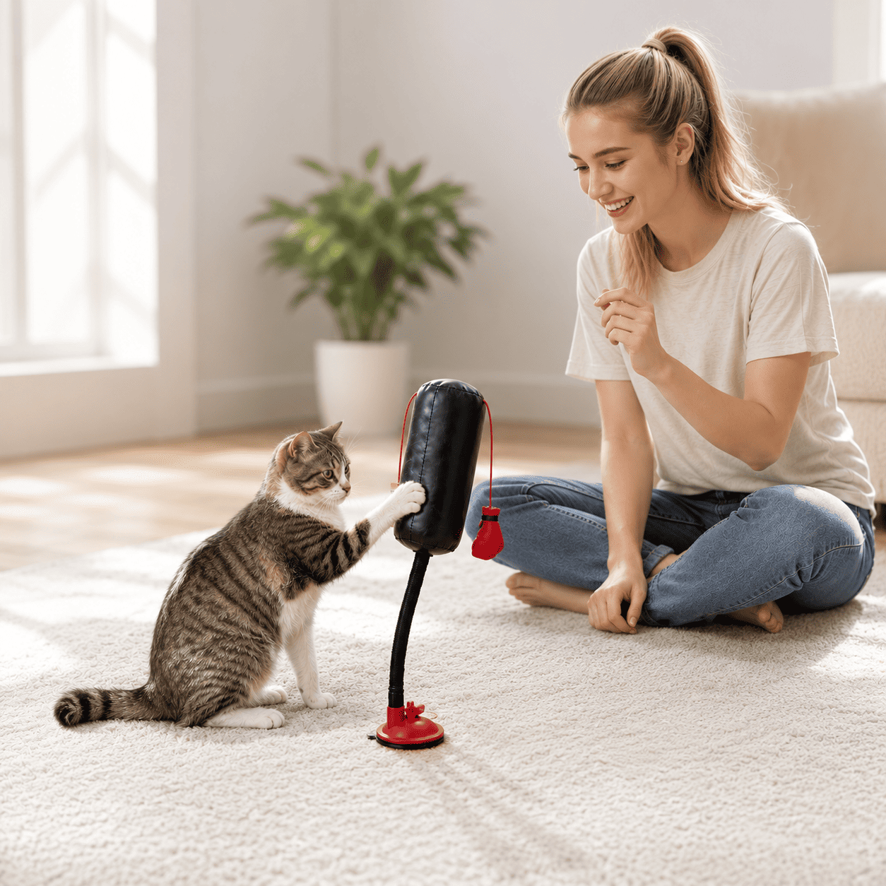 Interactive Cat Boxing Toy with Suction Cup and Spring