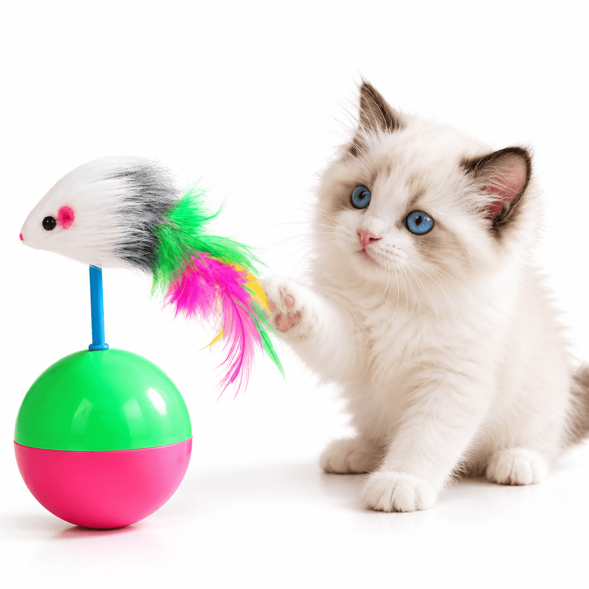 Tumbler Mouse Cat Toy & Wobble Interactive Toy with Sound & Feathers