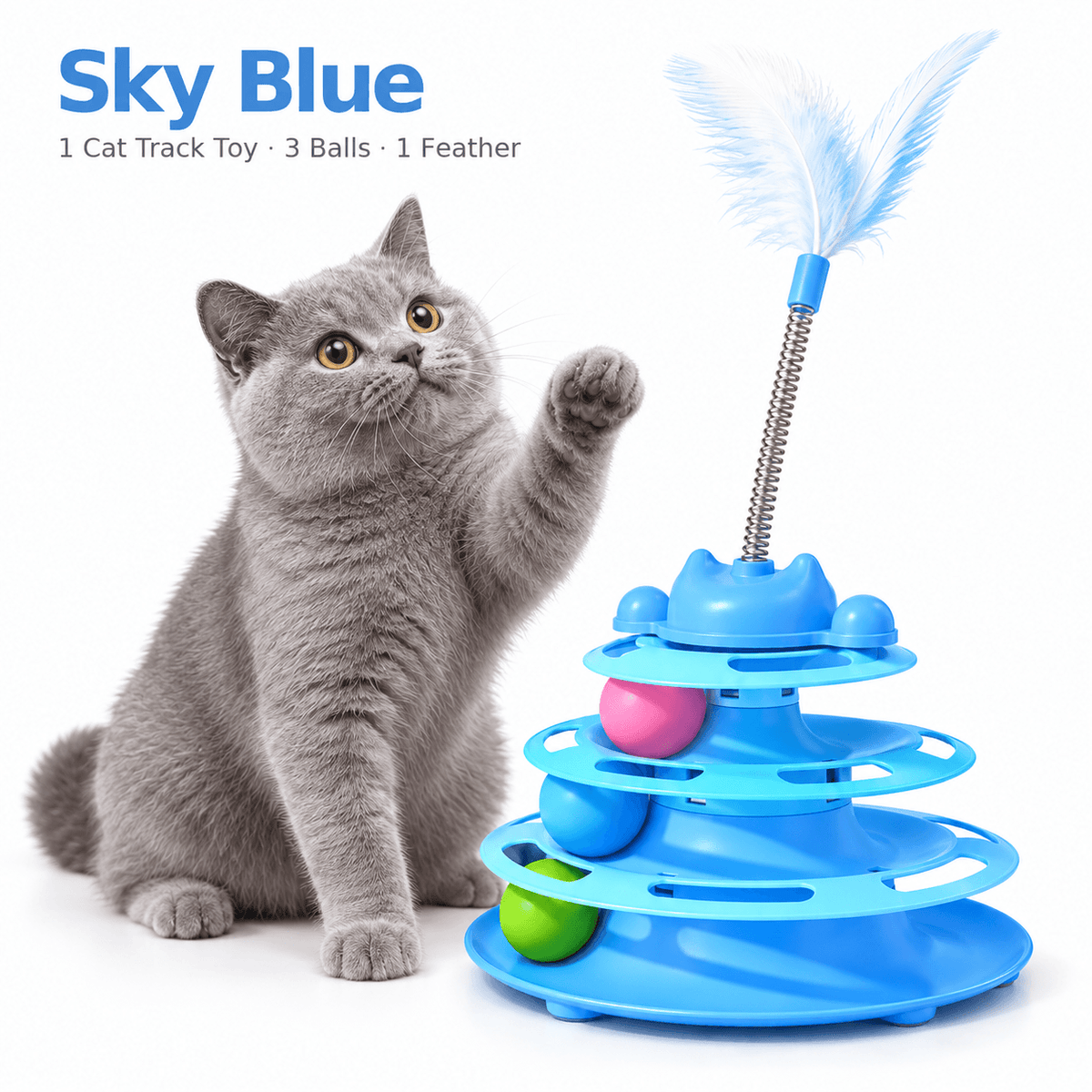 3-Tier Cat Ball Track Toy with Feather Teaser
