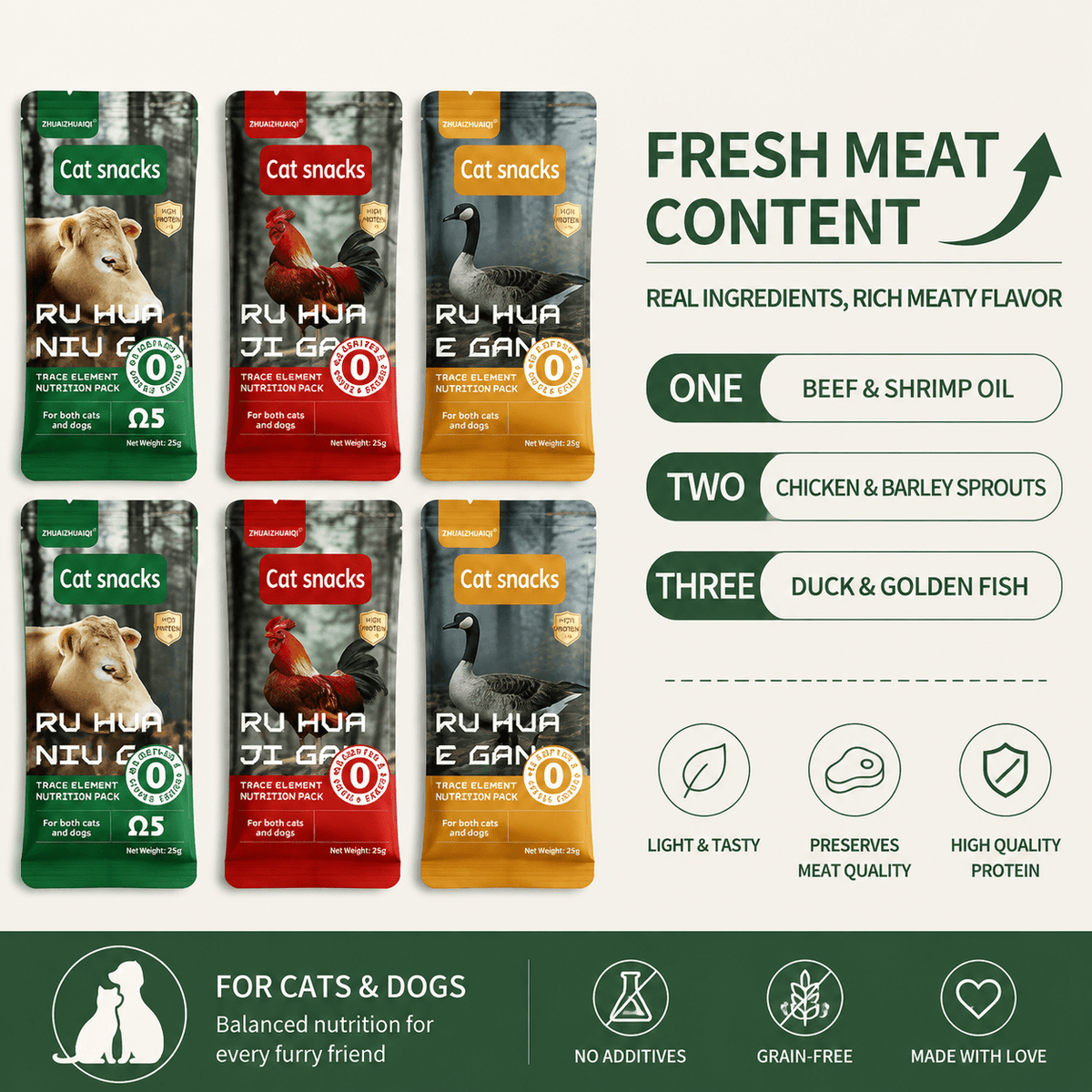 Trace Element Nutrition Pack for Cats & Dogs & Premium Meat Treats with Krill Oil & Fish Oil