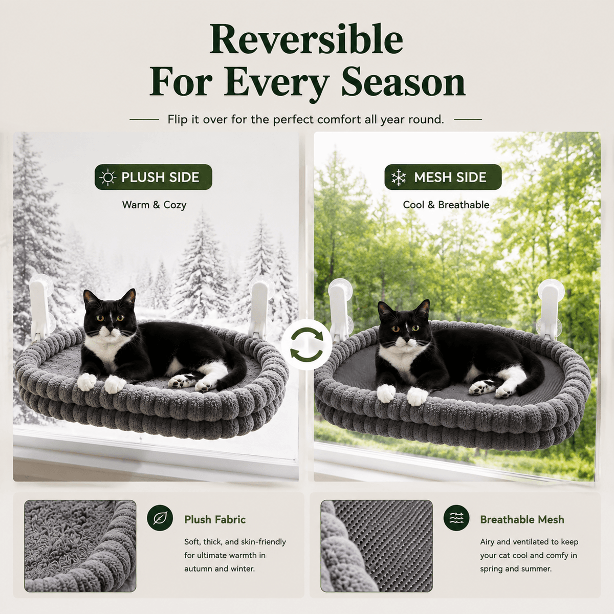Reversible Cat Window Hammock & Cozy Suction Cup Hanging Bed