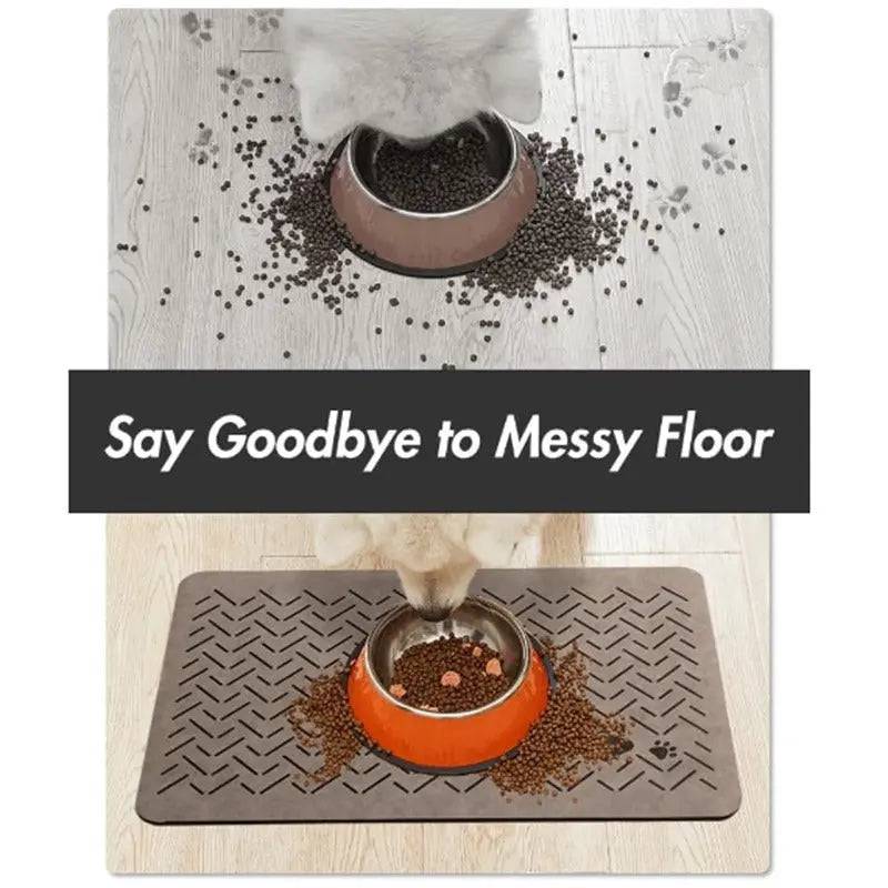 Noblias dog and cat feeding mat, absorbent and washable, designed to catch spills and keep feeding area clean.