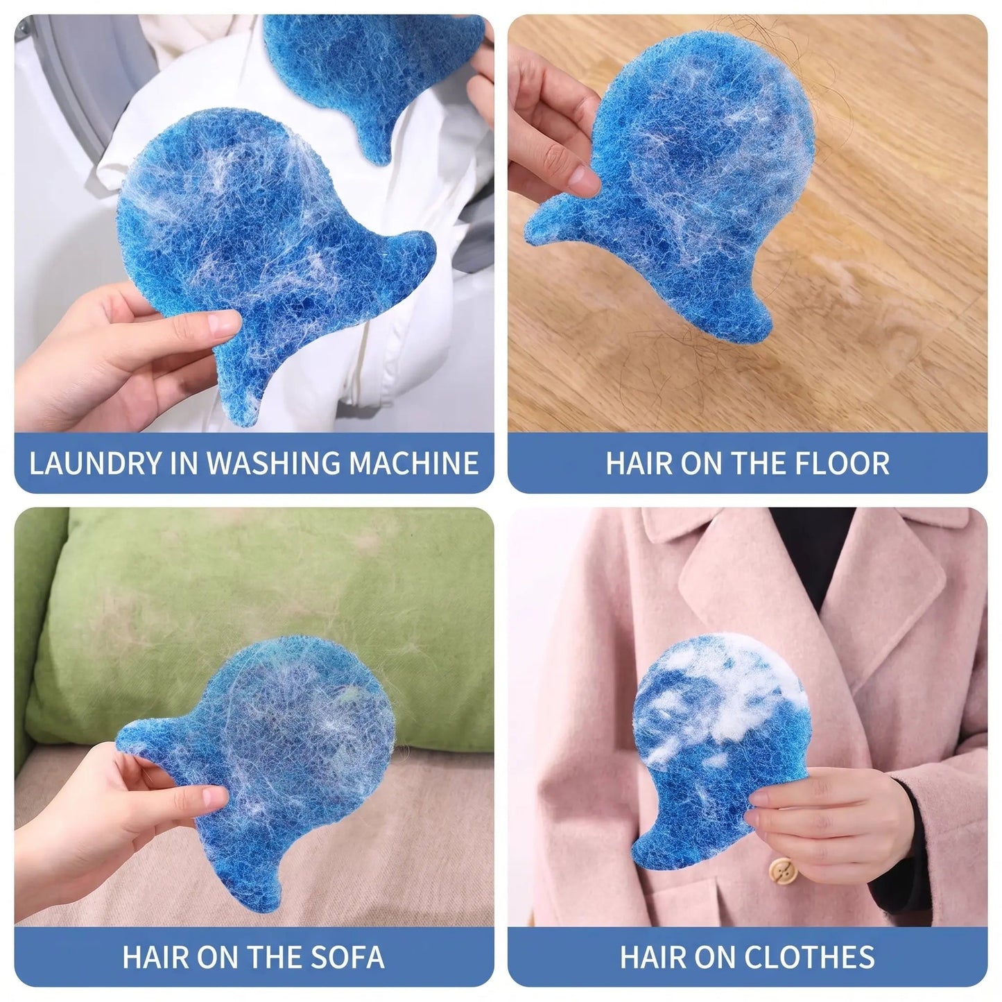 Noblias Pet Hair Remover Fish, a reusable laundry tool for removing pet hair from clothes and fabrics, in a 5-pack.