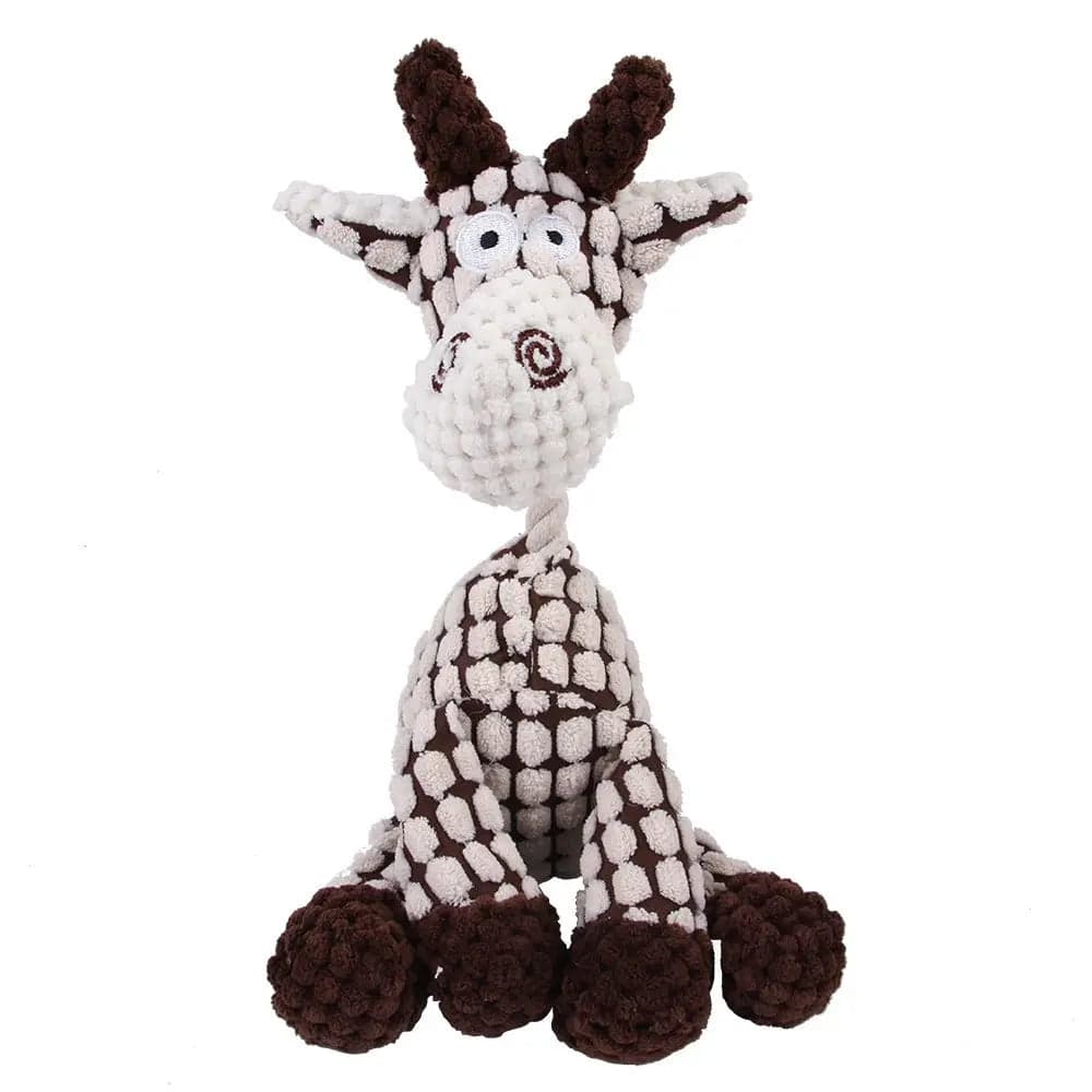 Beige Corduroy Rope Plush Dog Toy by Noblias for tugging, chewing, and cuddling, designed for aggressive dogs.