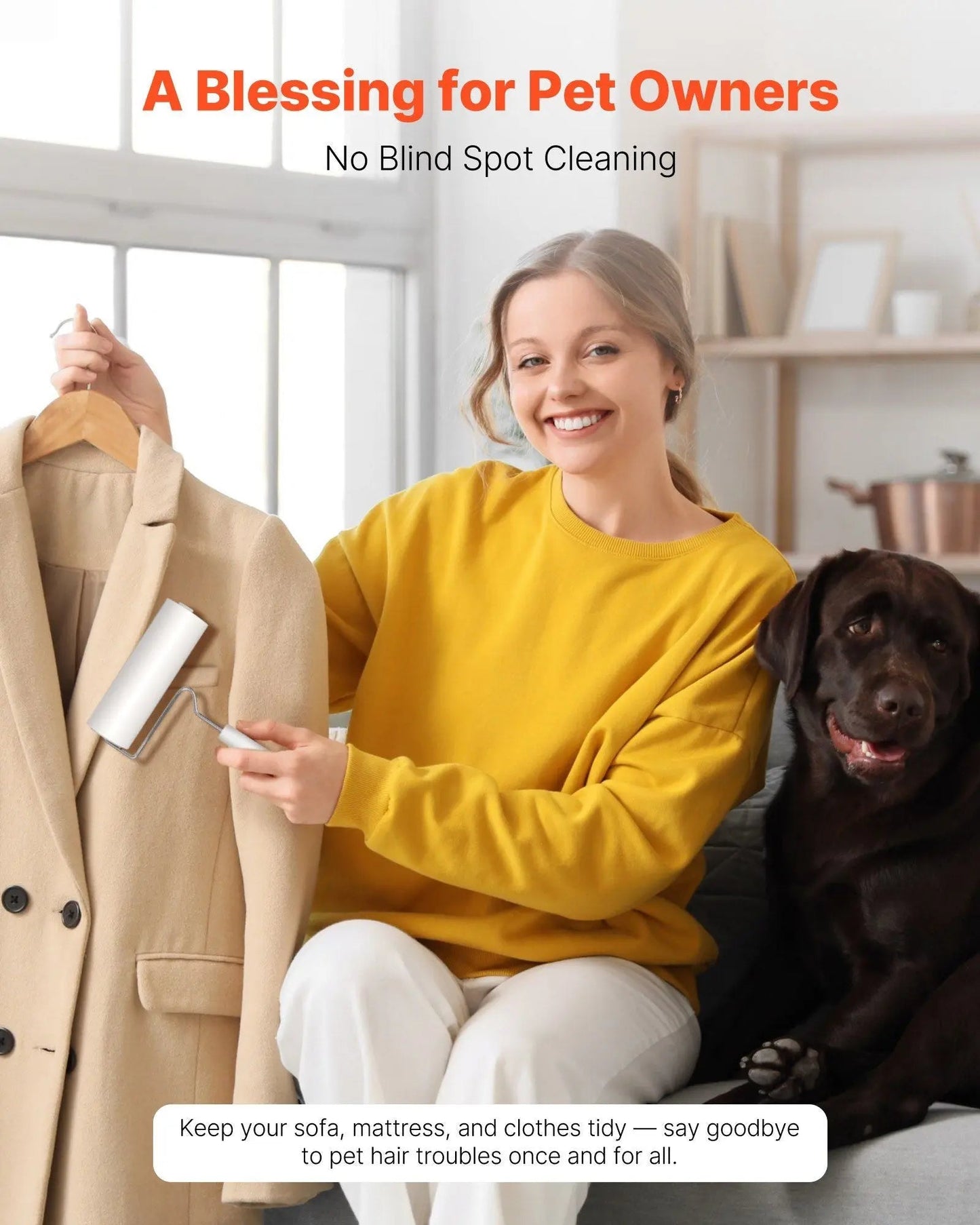 Noblias Pet Hair Lint Roller 3-pack with sticky sheets for removing pet hair from furniture and clothing.