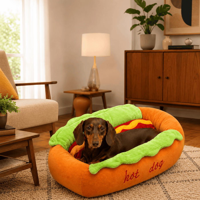 Hot Dog Shaped Plush Pet Bed for Cats and Dogs
