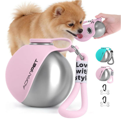 Portable Stainless Steel Dog Water Bottle with Bowl