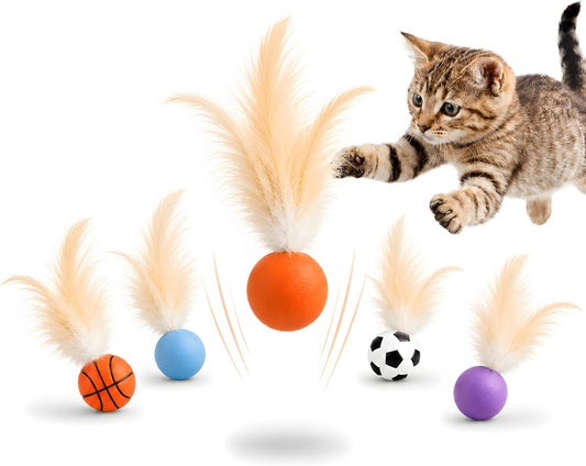 6-Pack Bouncy Cat Feather Ball Toys for Indoor Cats
