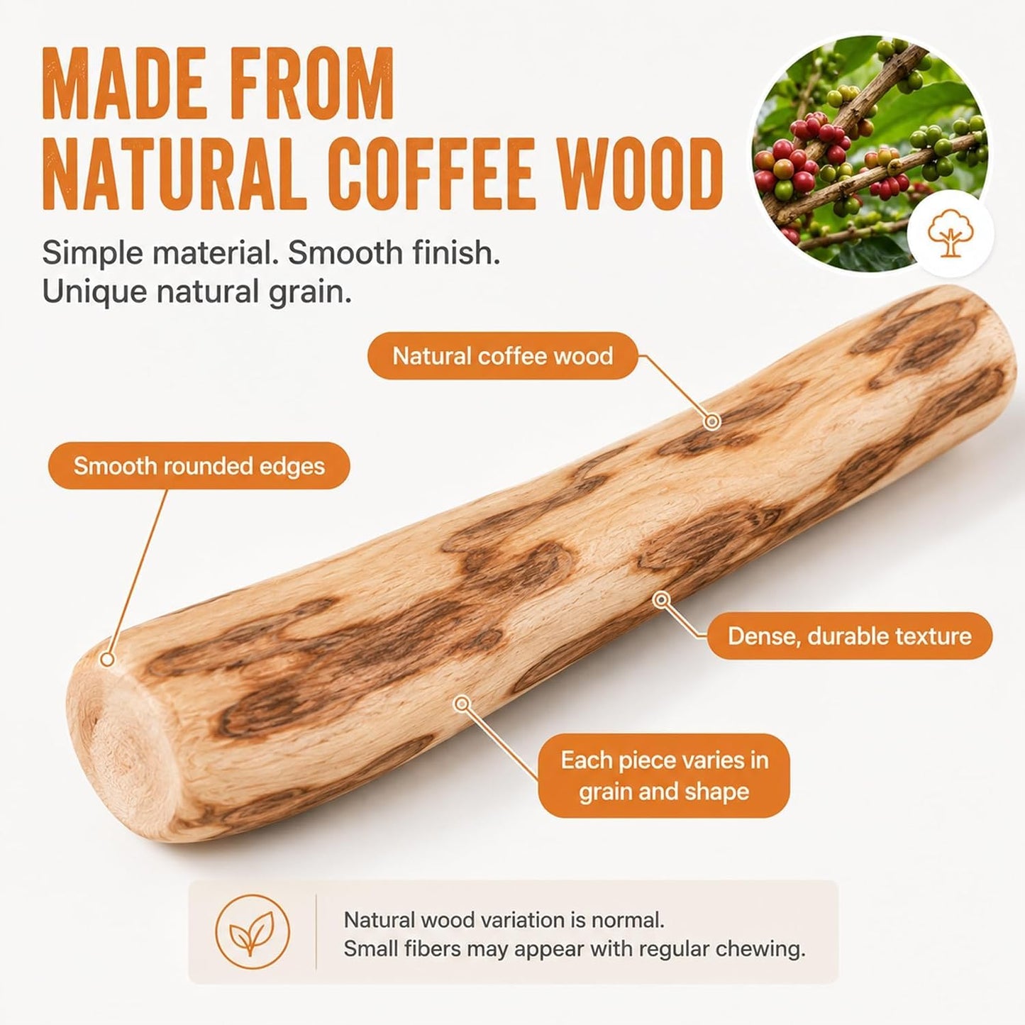 Coffee Wood Dog Chew Toy  Natural Long-Lasting Chewing Stick for Dogs