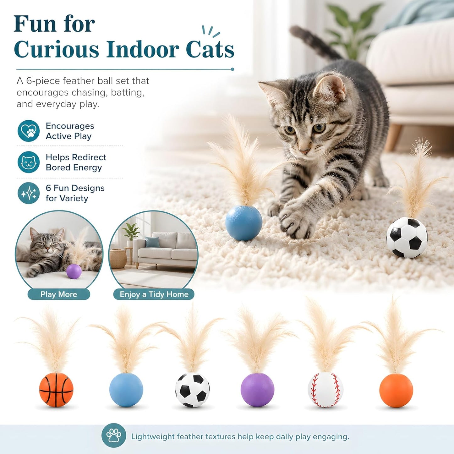 6-Pack Cat Feather Ball Toys for Indoor Cats - view 2