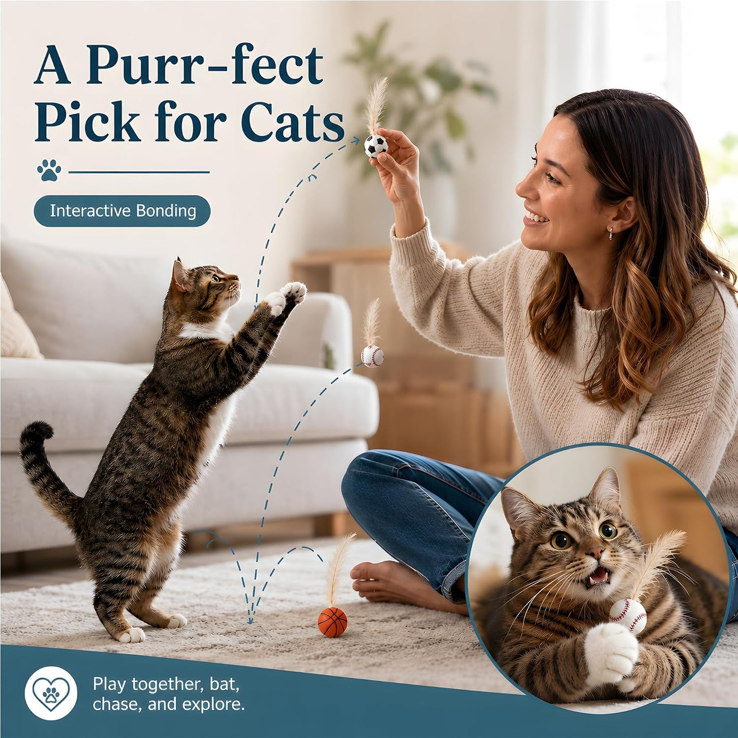 6-Pack Cat Feather Ball Toys for Indoor Cats - view 4