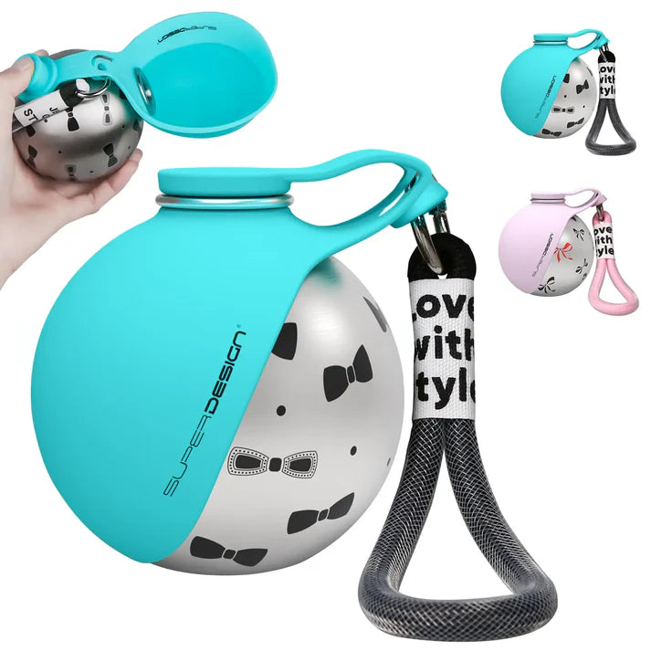 Tragbare Hunde-Wasserflasche 280ml Edelstahl Reise-Wasserspender für Hunde mit Napf Auslaufsichere Welpen-Wasserflasche zum Spazierengehen Wandern Kleine Hunde-Wasserflasche