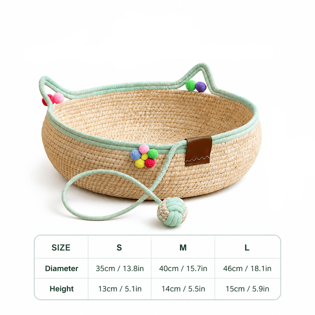 Handwoven Cotton Rope Cat Basket Bed with Scratcher and Hanging Toy
