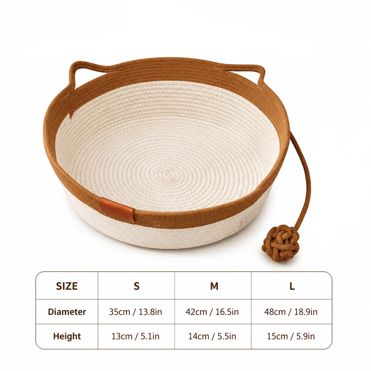 Handwoven Cotton Rope Cat Basket Bed with Scratcher and Hanging Toy
