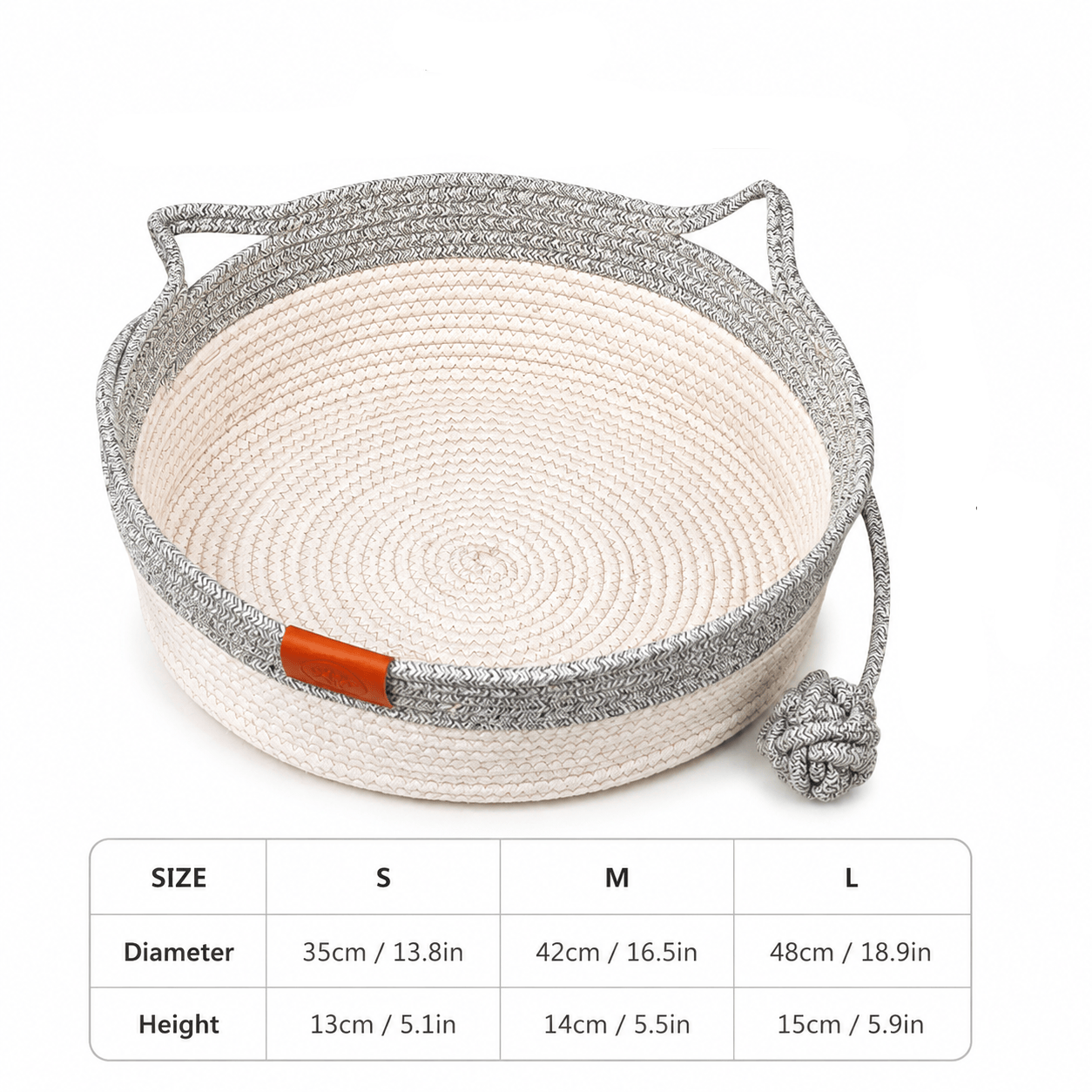 Handwoven Cotton Rope Cat Basket Bed with Scratcher and Hanging Toy