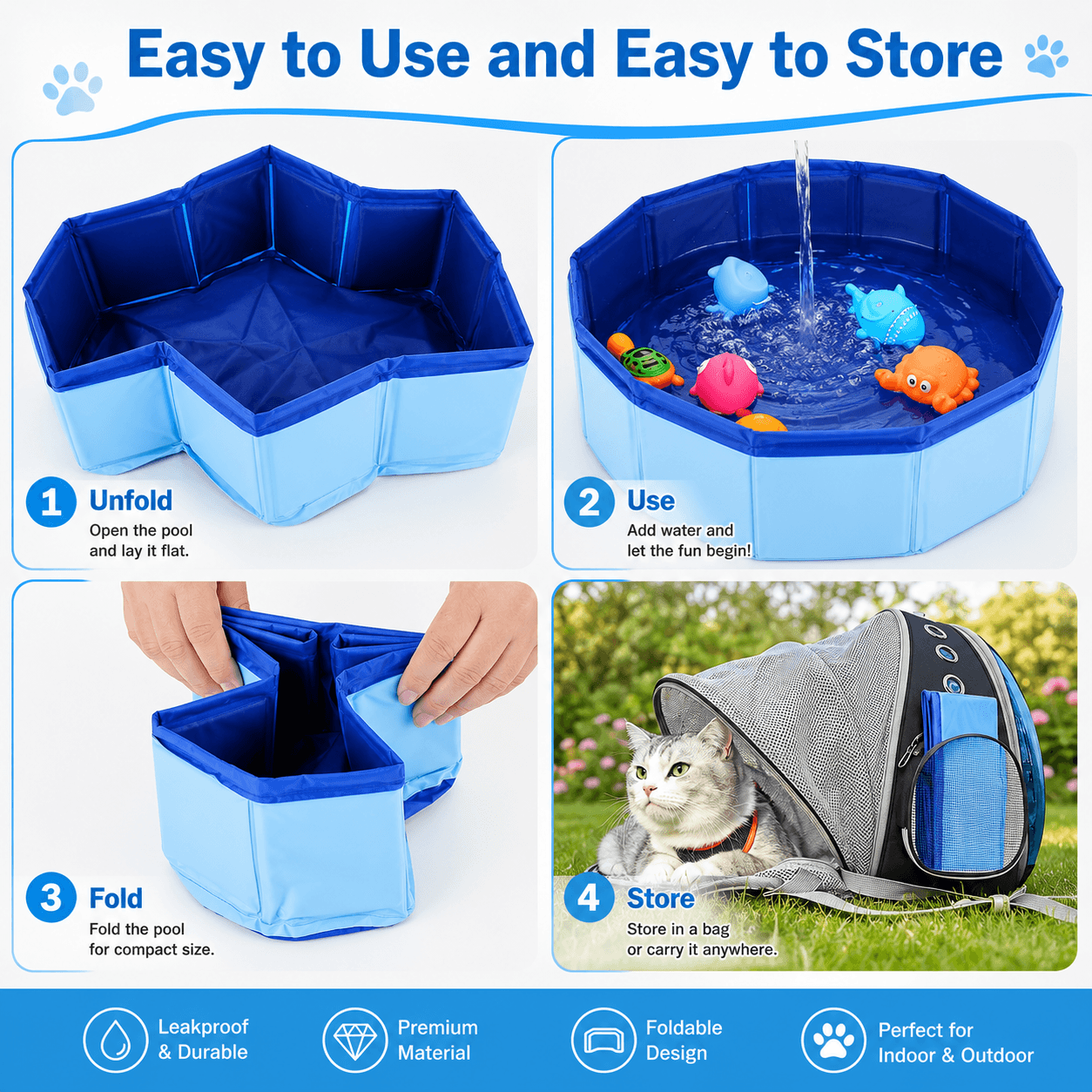 Portable Foldable Pet Pool for Cats and Dogs with Floating Toys