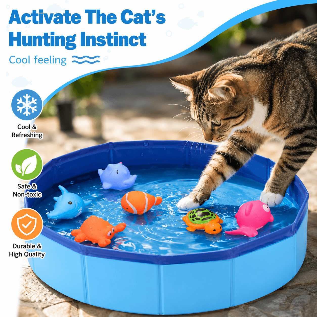Portable Foldable Pet Pool for Cats and Dogs with Floating Toys
