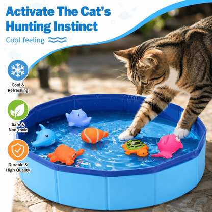Portable Foldable Pet Pool for Cats and Dogs with Floating Toys