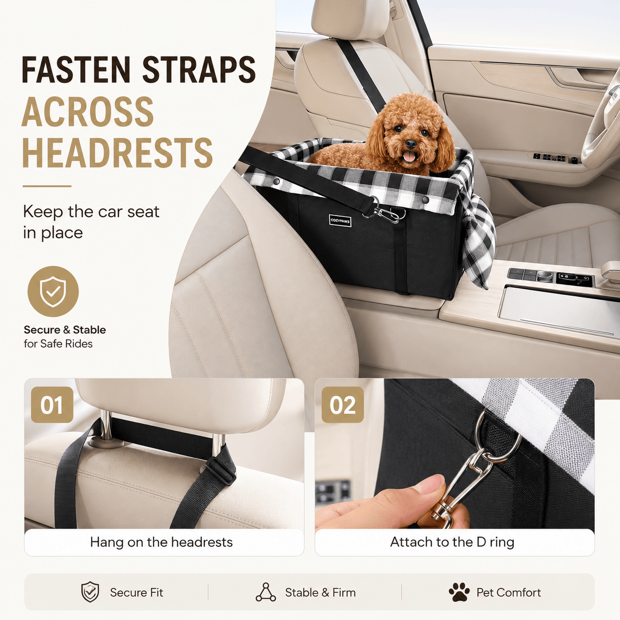 Center Console Dog Car Seat with Safety Leash - view 2