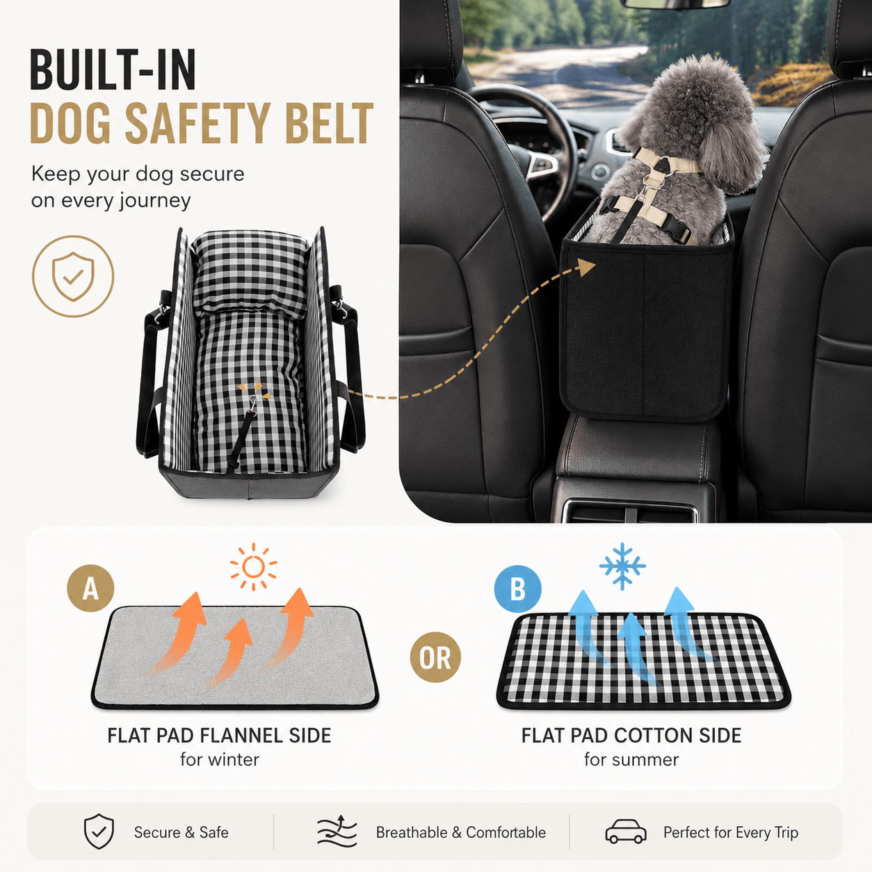 Center Console Dog Car Seat with Safety Leash - view 5