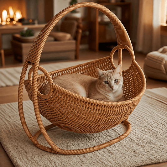 Wicker Hanging Cat Bed with Stand