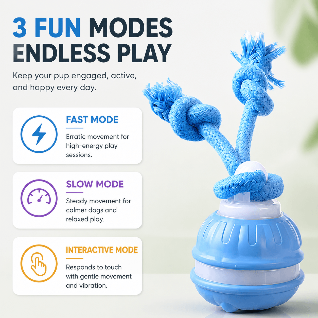 Smart Interactive Dog Ball Toy, Automatic Rolling Rope Toy