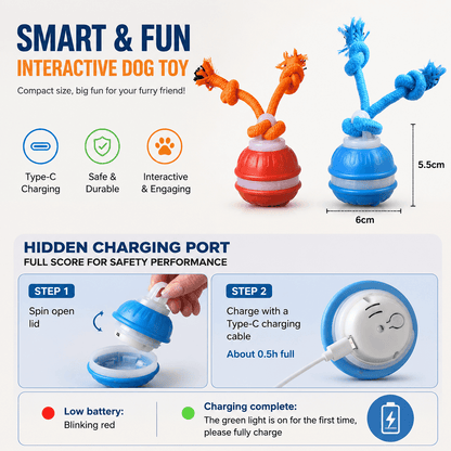 Smart Interactive Dog Ball Toy, Automatic Rolling Rope Toy