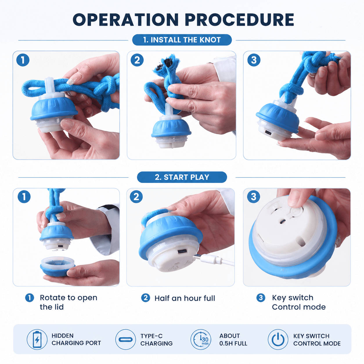 Smart Interactive Dog Ball Toy, Automatic Rolling Rope Toy