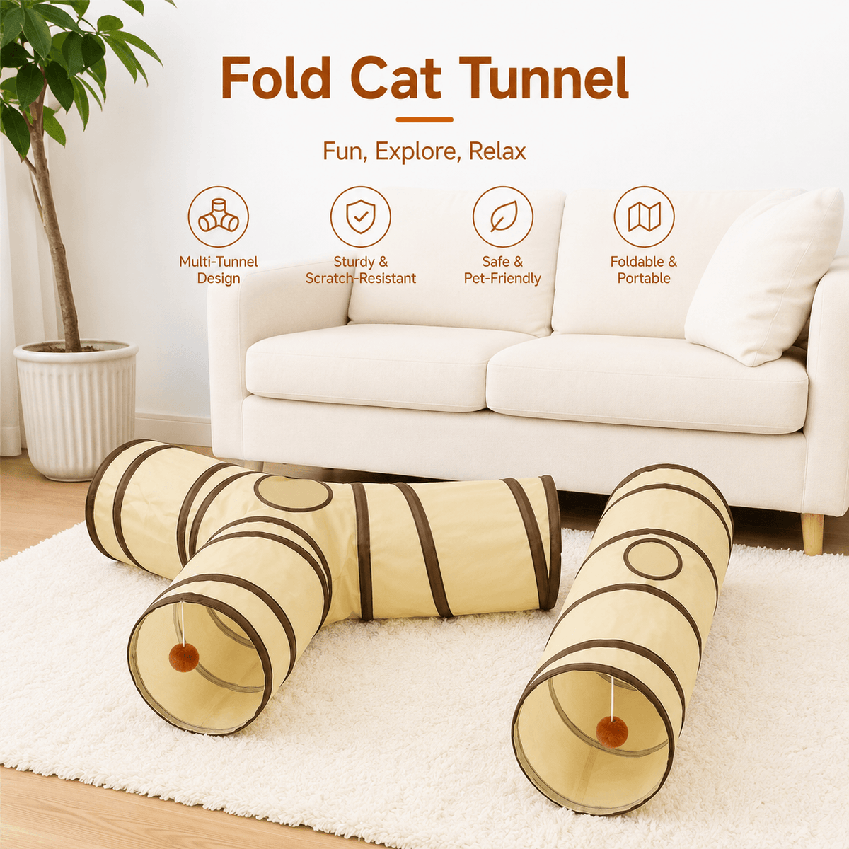 Foldable Cat Tunnel & Interactive Hide & Play Toy