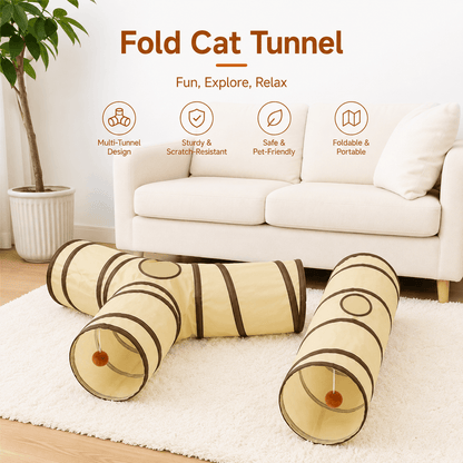 Foldable Cat Tunnel & Interactive Hide & Play Toy