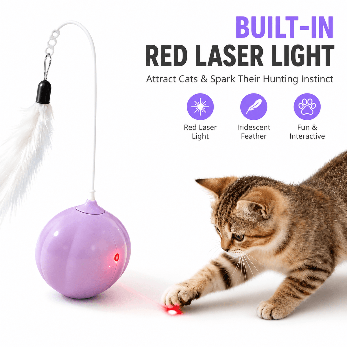 Interactive Feather & Laser Cat Toy & Wobble Teaser with Bell