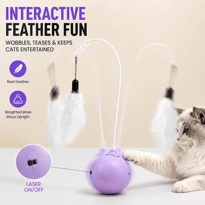 Interactive Feather & Laser Cat Toy & Wobble Teaser with Bell