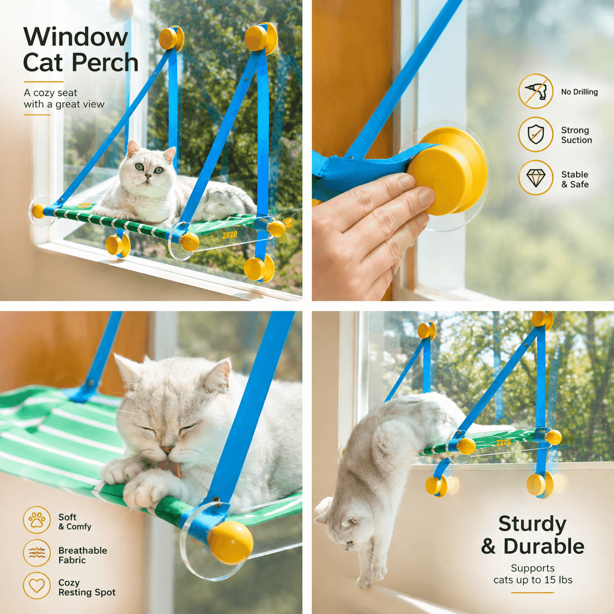 Foldable Window Cat Hammock & Suction Cup Cat Perch