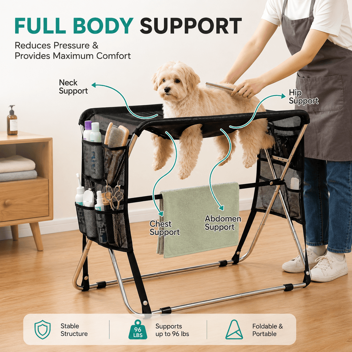 Senior Pet Grooming Hammock & Full Body Support & Foldable Grooming Table