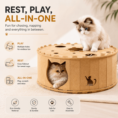Felt Cat Tunnel & Hideaway & 2-in-1 Interactive Playhouse & Cozy Bed