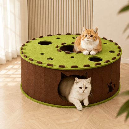 Felt Cat Tunnel & Hideaway & 2-in-1 Interactive Playhouse & Cozy Bed