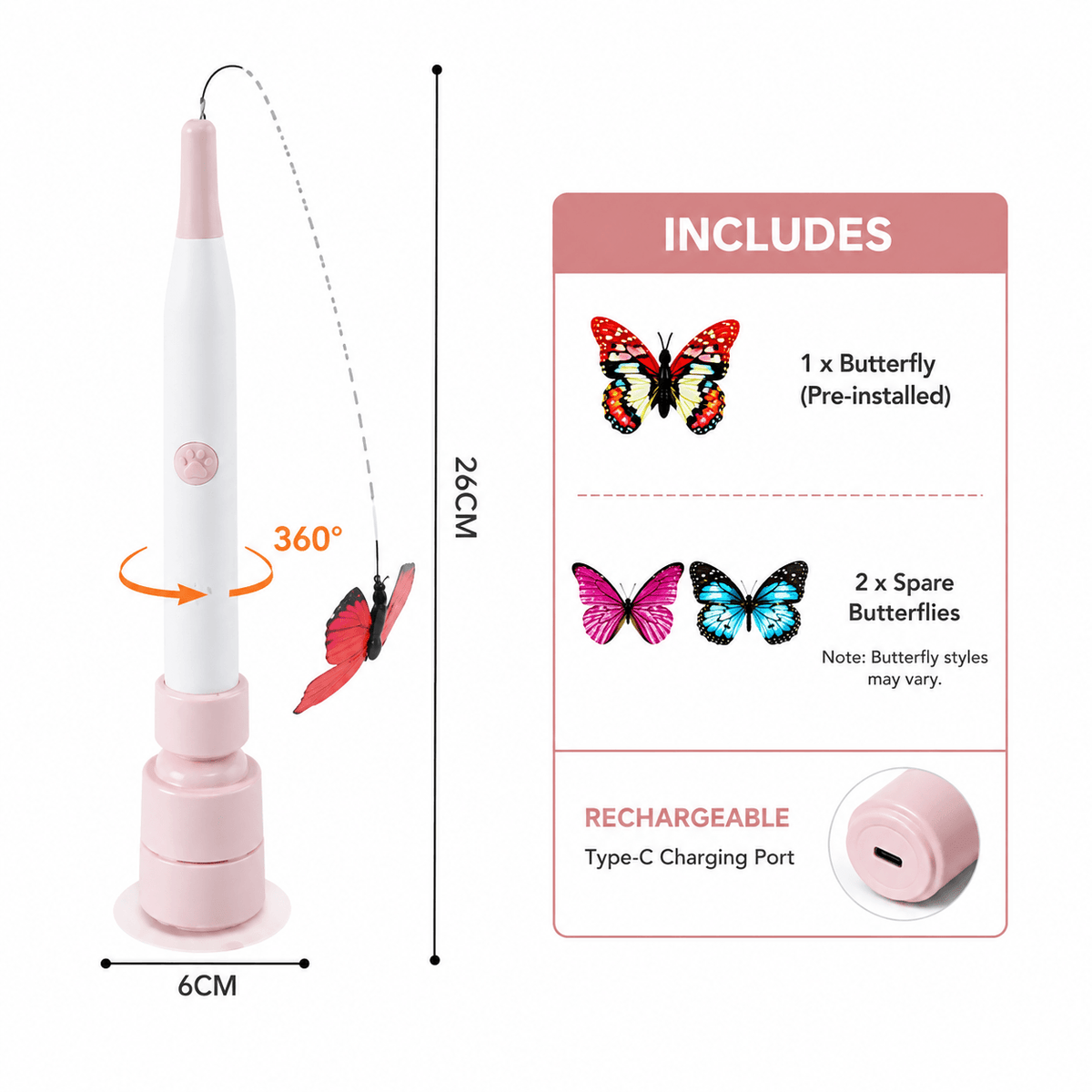 Interactive Butterfly Cat Toy & Automatic 360° Rechargeable Self-Play Teaser