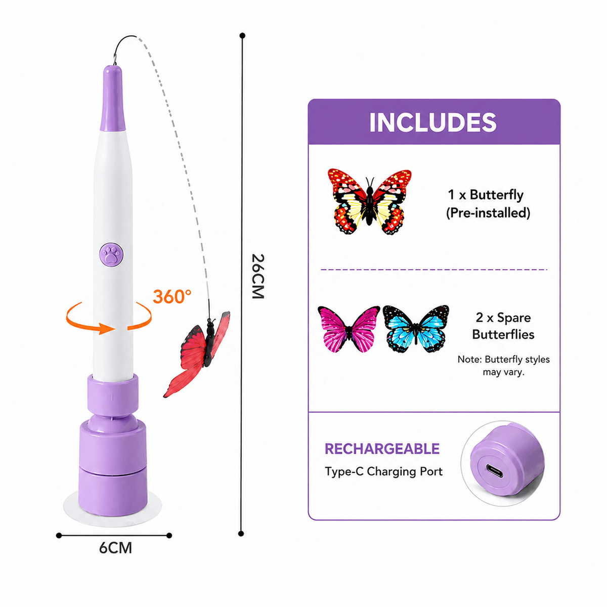 Interactive Butterfly Cat Toy & Automatic 360° Rechargeable Self-Play Teaser