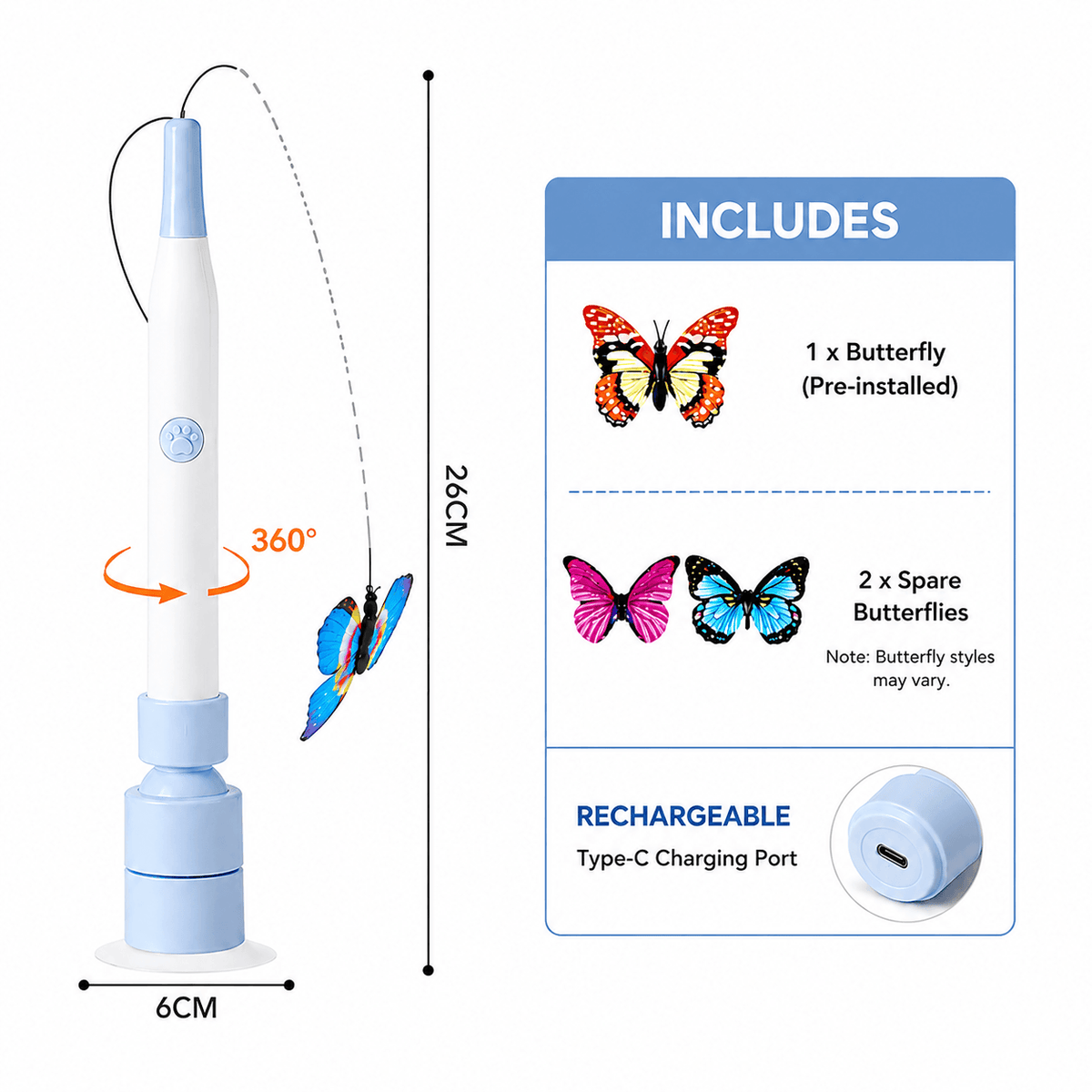 Interactive Butterfly Cat Toy & Automatic 360° Rechargeable Self-Play Teaser