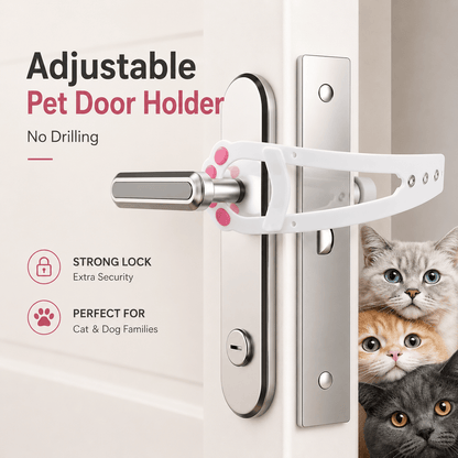 Adjustable Pet Door Holder & No-Drill Door Latch for Cats & Dogs