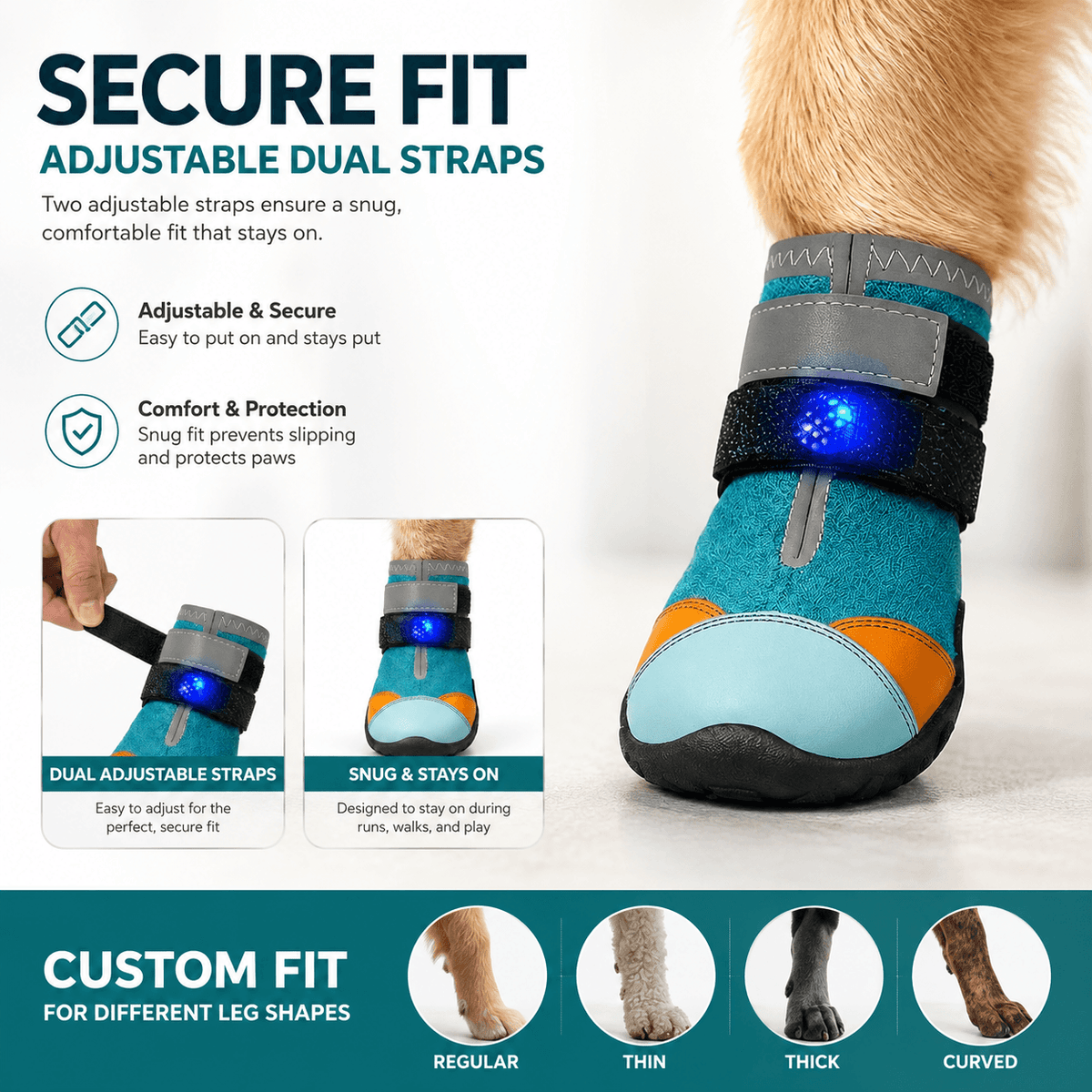 Motion-Activated LED Dog Boots & Breathable Anti-Slip Paw Protection Shoes - 2pcs