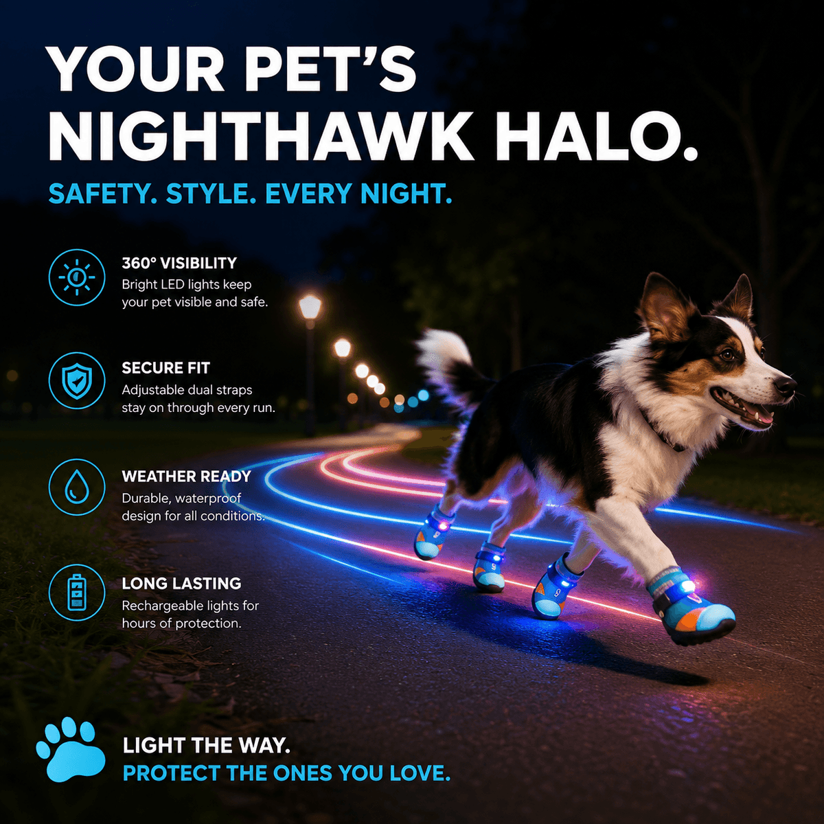 Motion-Activated LED Dog Boots & Breathable Anti-Slip Paw Protection Shoes - 2pcs
