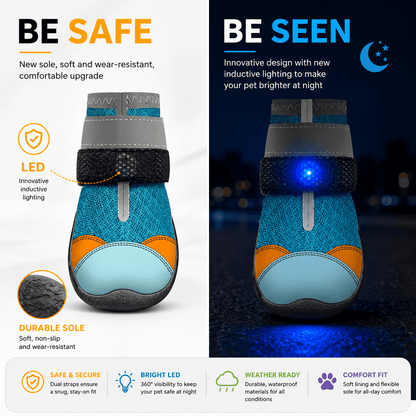 Motion-Activated LED Dog Boots & Breathable Anti-Slip Paw Protection Shoes - 2pcs