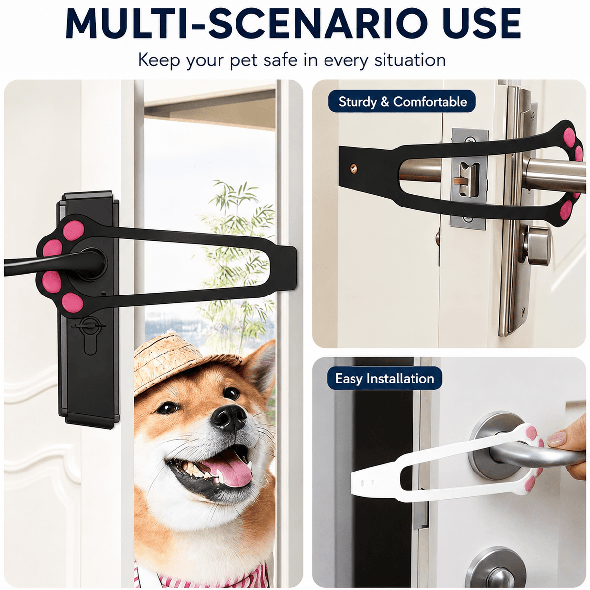 Adjustable Pet Door Holder & No-Drill Door Latch for Cats & Dogs