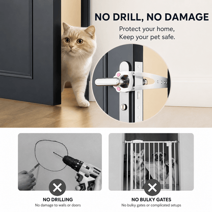 Adjustable Pet Door Holder & No-Drill Door Latch for Cats & Dogs