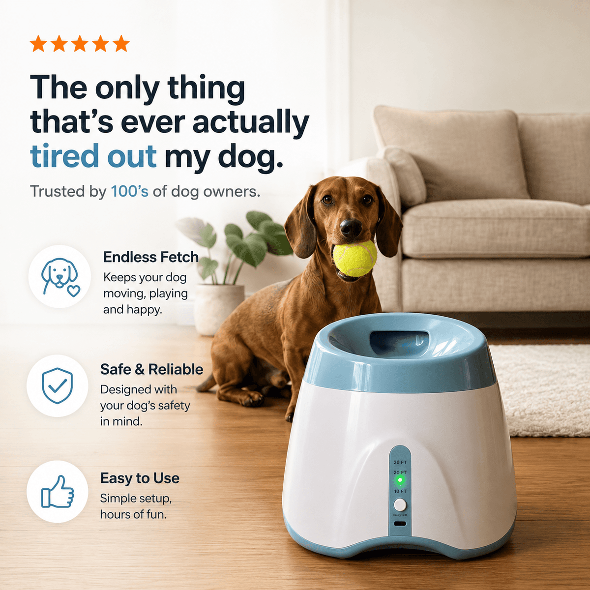 Automatic Dog Ball Launcher with 3 Tennis Balls & Interactive Fetch Toy for Dogs