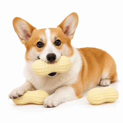 Squeaky Peanut Dog Chew Toy & Textured Dental Toy for Boredom & Interactive Play