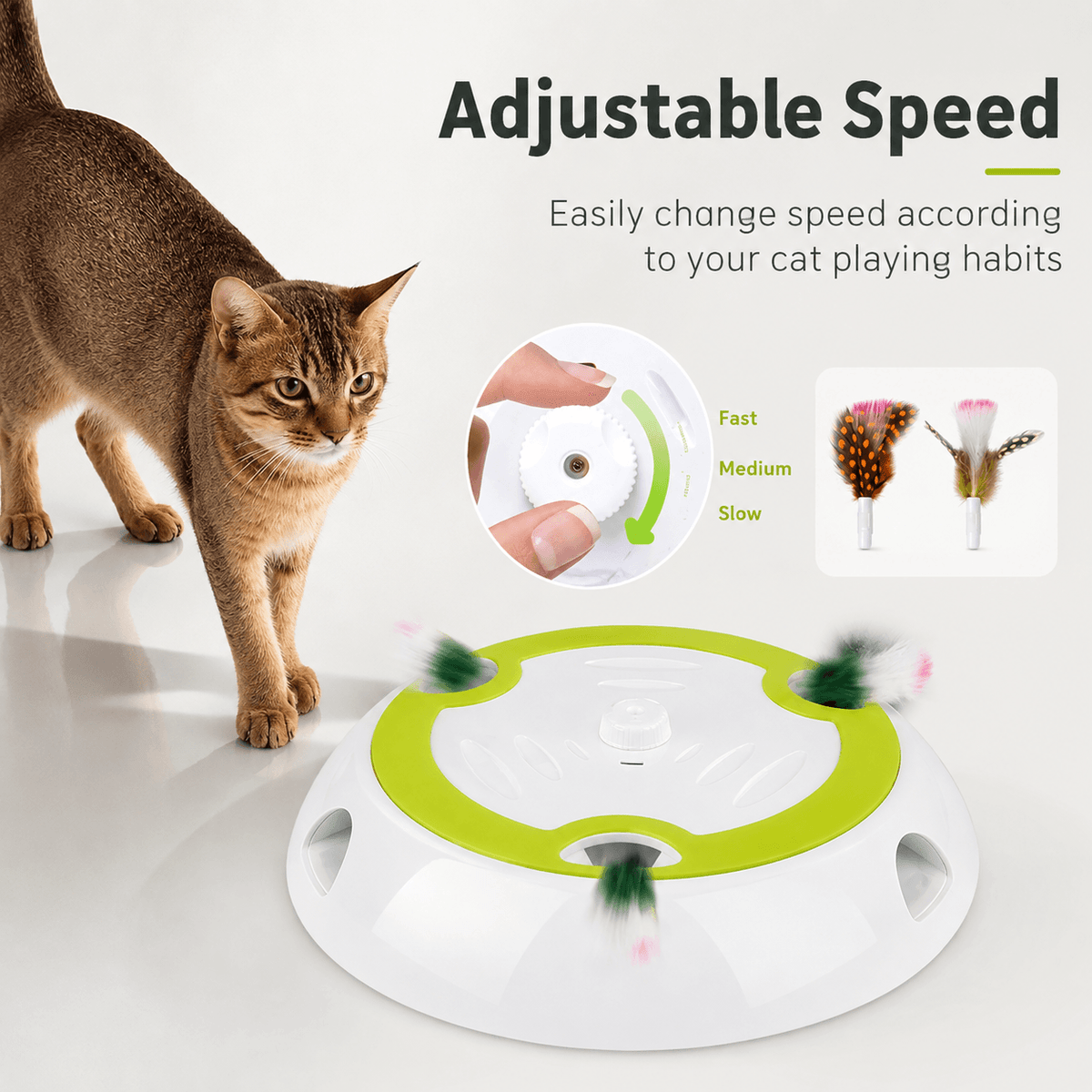 Interactive Feather Hunt Cat Toy & Rechargeable Multi-Speed Play