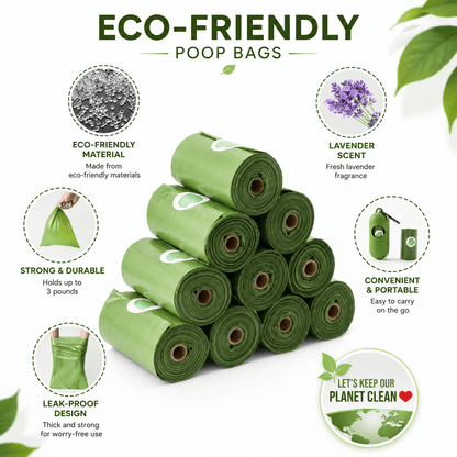 HDPE + EPI Dog Poop Bags & Leak-Proof Rolls with Free Dispenser
