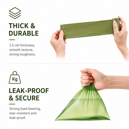 HDPE + EPI Dog Poop Bags & Leak-Proof Rolls with Free Dispenser